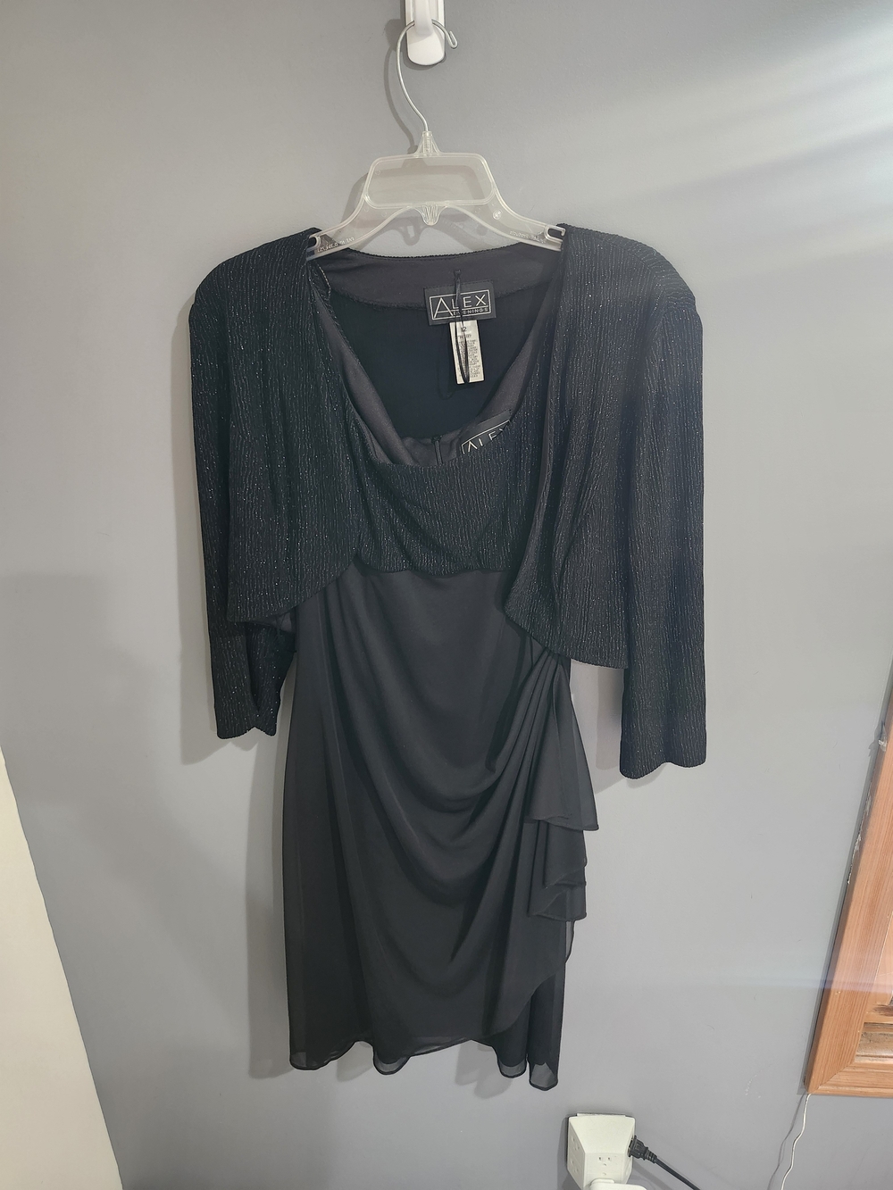 Alex Evenings Black Draped Midi Dress with Bolero Jacket Size 12